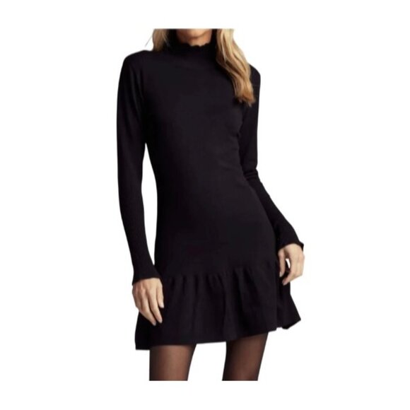 Anthropologie Sundays Womens Andes Mini Dress Size M Black Carbon Mock-Neck - Picture 1 of 9
